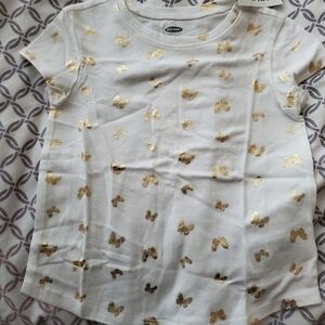 Old Navy Toddler Girl T-Shirt 2T White Gold Foil Butterfly Tee Short Sleeve